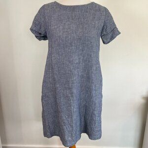 Roberta Roller Rabbit Blue Linen Chambray Short Sleeve Hinata Shift Dress XS